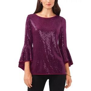 Vince Camuto Plum Purple Sequin Flutter Sleeve Top XS NWT Metallic Party Glam